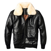 Men’s Aviator Black Genuine Sheepskin Bomber Leather Jacket