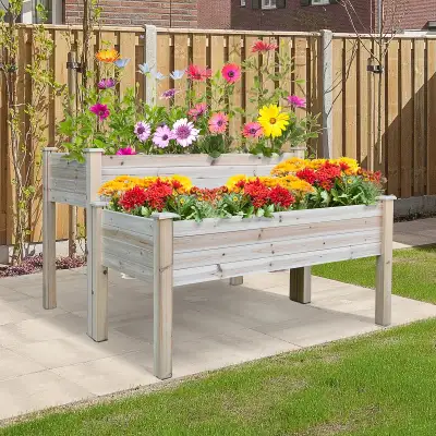 2 Tiers Wood Plant Raised Bed, Natural., View more