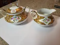 Antique Morimura Creamer /Sugar Bowl Hand Painted Gold and White