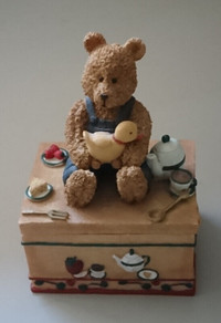Vintage Hand-painted Resin Trinket Box with a Bear