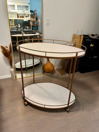 Oval 2-Tiered Bar Cart, White and Rose Gold