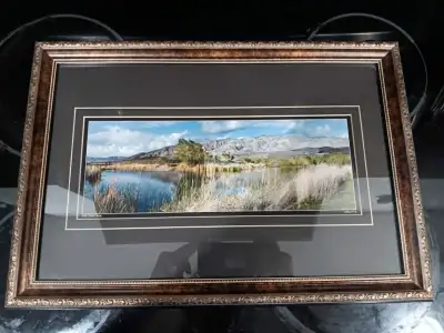 Framed scenic photo., View more