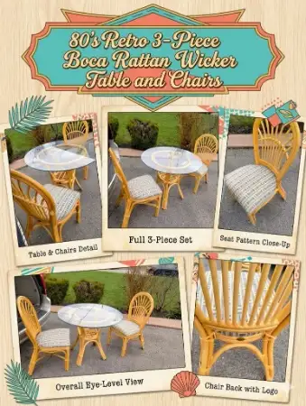 80's Retro 3-Piece Boca Rattan Wicker Set, View more