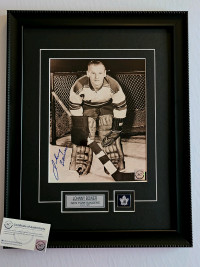 Framed Johnny Bower Autographed 8x10 photo Maple Leafs/ Rangers