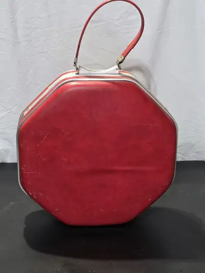 Vintage 60s Diplomat Red Octagonal Hat Box / Wig Case, View more