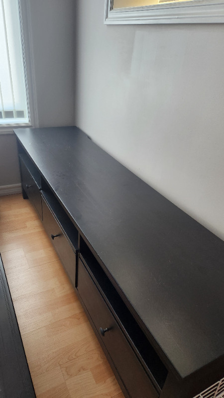 IKEA TV Bench - dark brown in color with 3 drawers and shelves. in TV Tables & Entertainment Units in Edmonton