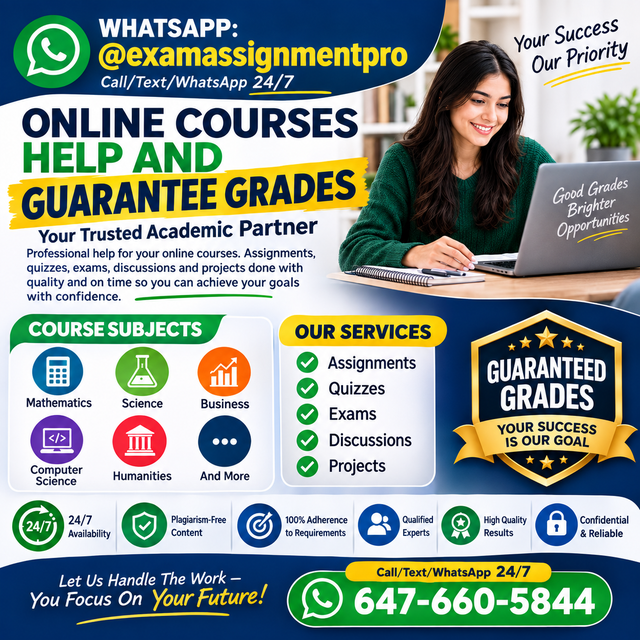 Exam Help , Assignment Help , quiz Help , Final Exam Help 100%