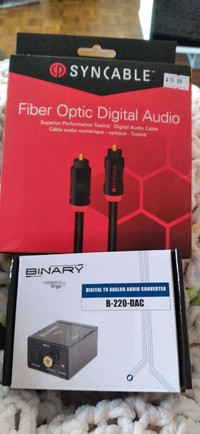 Binary digital to analog audio connector and fiber optic cables