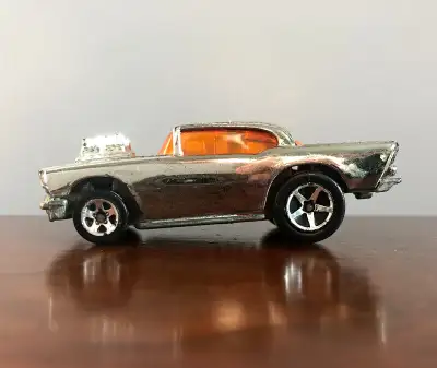 Hot Wheels 1976 ~ 57 Chevy ~ Chrome With Orange Tinted Windows, View more