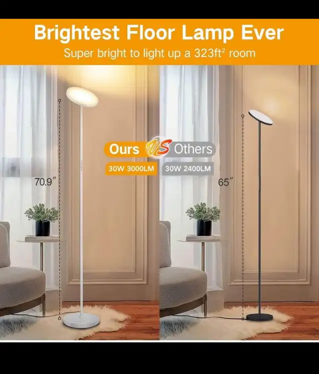 Floor Lamp Modern, LED Torchiere Lamp 30W 3000LM, Tall Standing in Indoor Lighting & Fans in Hamilton - Image 5