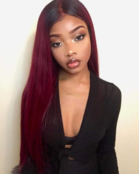 Stamped Glorious Ombre Burgundy Wine Red Wig Long Straight