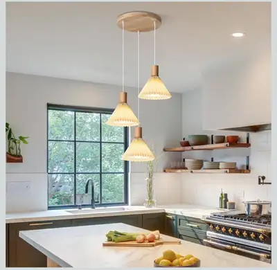 3-Light Pleated Fabric Shade Aesthetic Chandelier, View more