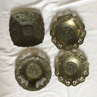 4 Vintage Brass Ornate Open Lace Edge Bowl - Made in Italy