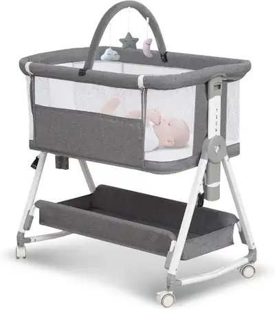Baby Bassinet, 3 in 1 Bedside Bassinet for Baby with Hanging Toy, View more