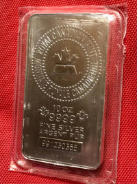 10 oz Royal Canadian Mint 9999 Fine Silver Minted Bars in Seal