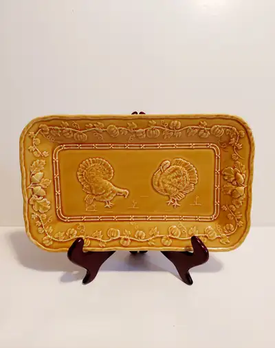 Bordallo Pinheiro Turkey yellow pattern rectangular platter, View more