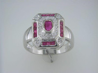 Lady's Diamond Ruby Ring in 14K White Gold