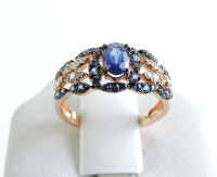 14K Rose Gold Diamonds and Blue Sapphires Ring