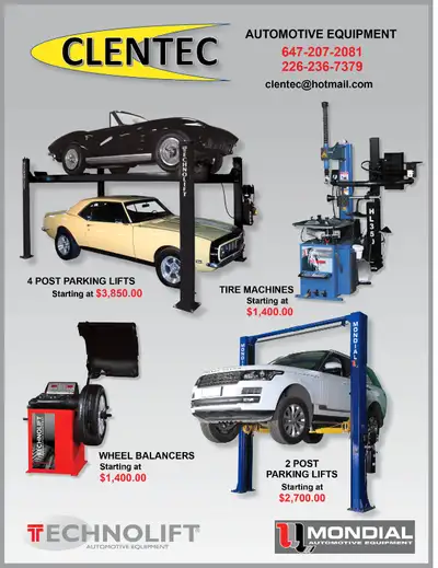 CLENTEC AUTOMOTIVE EQUIPMENT SALES - SERVICE - PARTS 2 POST HOISTS - from $2,700 4 POST HOISTS - fro...