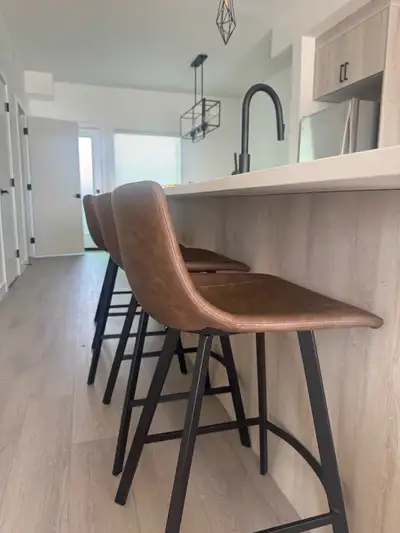 NEW 4 Bouclair Faux Leather Bar Stools – Cognac/Brown, View more