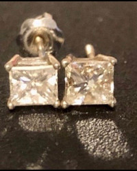 Princess cut real diamond earrings in white gold