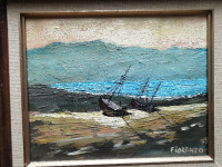 Fiorenzo artiste peinture huile toile bateau mer ciel paysage
