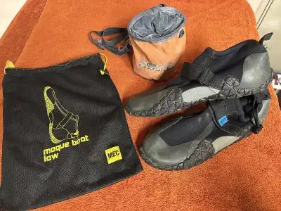climbing boots size 12  and chalk bag, View more