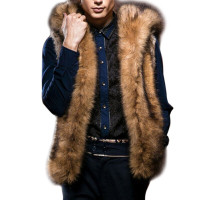 Fashion Winter Men Males Fur Vest Hoodie Hooded Thick Fur Warm W