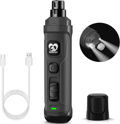 Casfuy Dog Nail Grinder with 2 LED Light-New Version 2-Speed Powerful Electric Pet Nail Trimmer Prof...
