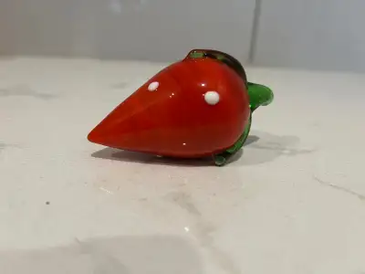 Red glass blown paper weight strawberry, View more