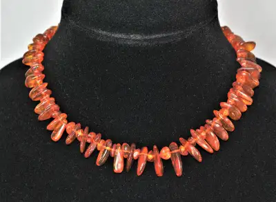 GENUINE BALTIC AMBER NECKLACE - Over 100 pieces of amber - Sterling silver hook clasp - 40 cm long -...