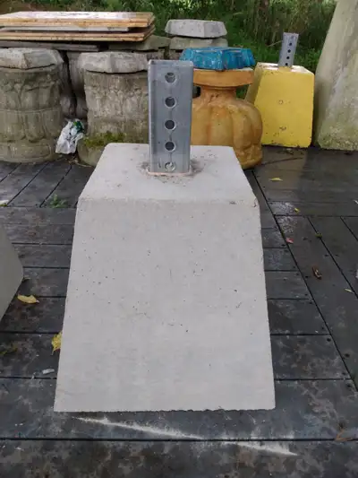 Concrete Sign Bases Weight: Approx. 100 pounds Size: 12in. X 12in. X 12in. tapered to the top Price:...