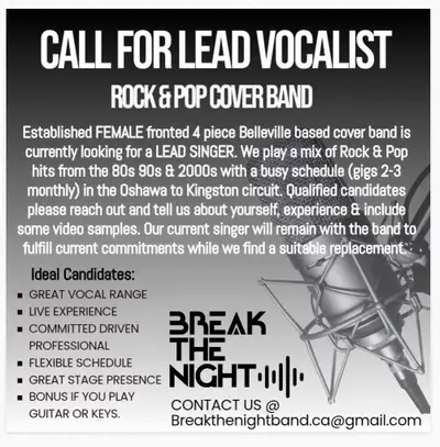 Singer needed for cover band, View more