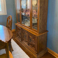 Antique solid wood hutch and dining room table and chairs