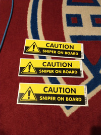 CAUTION SNIPER ON BOARD 3.3X11' CAR BUMPER DECAL STICKER 15$EACH