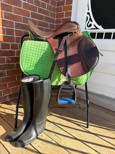 Everything for only $275! 16” all purpose saddle. Not sure of the tack maker but a nice solid saddle...