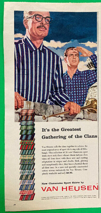 1956 half-page ad for Van Heusen Clanarama Sport Shirts