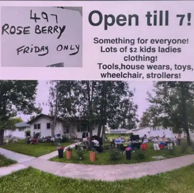 Multi family yard sale! Today only till 7!! Plus size, kids, clothing, toys, baking stuff, Tupperwar...