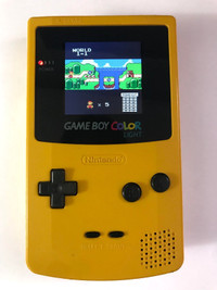 Yellow GameBoy Color handheld with new screen