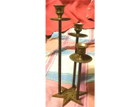 VINTAGE SOLID BRONZE CANDLE LIGHT THREE HEADS MADE IN INDIA