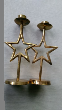 Pair Star  candle holders solid brass-good cond.