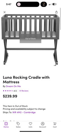 Dream on Me-  Luna Rocking Cradle with Mattress - Wayfair
