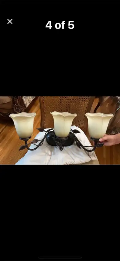 Three-Light Vanity Fixtur  with Floral Accents set of 2, View more