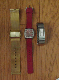 3 Women's Watches Gold Tone Vernier, Kenneth Cole Red, DKNY