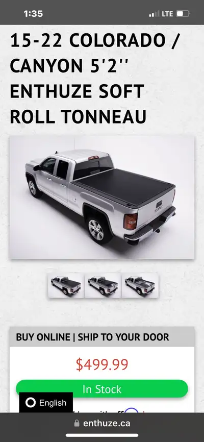 Low profile roll up tonneau cover to fit 15-22 Canyon or Colorado, fits the short box, five and a ha...