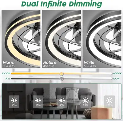 Modern Flush Mount Ceiling Fan with LED Light, 6 Speeds, Dimmabl, View more
