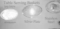 table baskets1-Aluminum 2-Silver Plate 3-Stainless steel $30 ea
