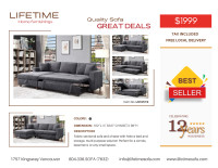 Brand New Fabric sectional sofa with hide-a-bed and storage