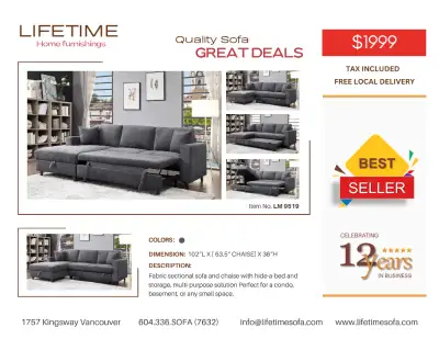 Item No. LM 9519 Limited Time Offer: NOW $1999 Tax Included and Free Local Delivery Colors Available...