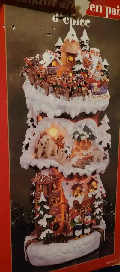 Ceramic Gingerbread tree house with Santa, reindeer etc, View more